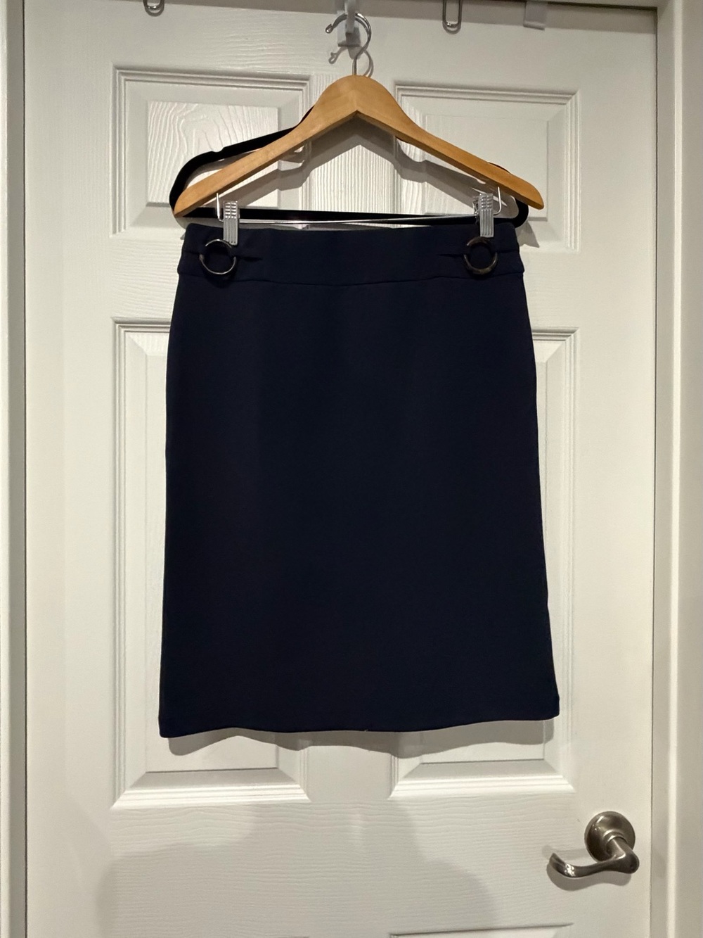 Christopher & Banks Navy Pencil Skirt with Ring-Detail Waist